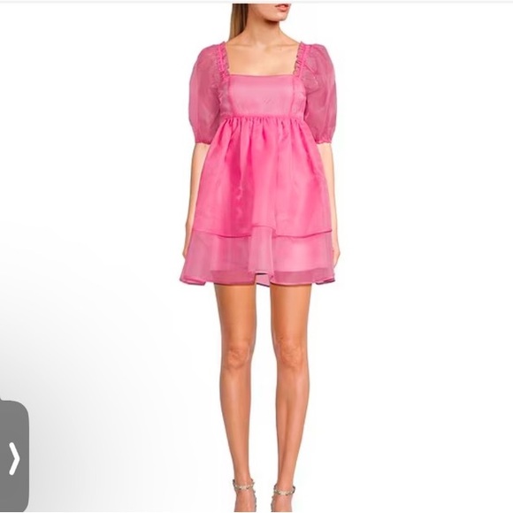 chelsea & violet Dresses & Skirts - Pink Sheer Puff Sleeve Dress